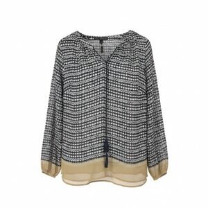 Rose & Olive Boho Peasant Blouse Navy White Geometric Tassel Top Women 1X